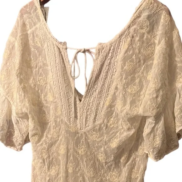 Anthropolgie silky lace embroidery top Sz XS cover up mini dress - Picture 6 of 9